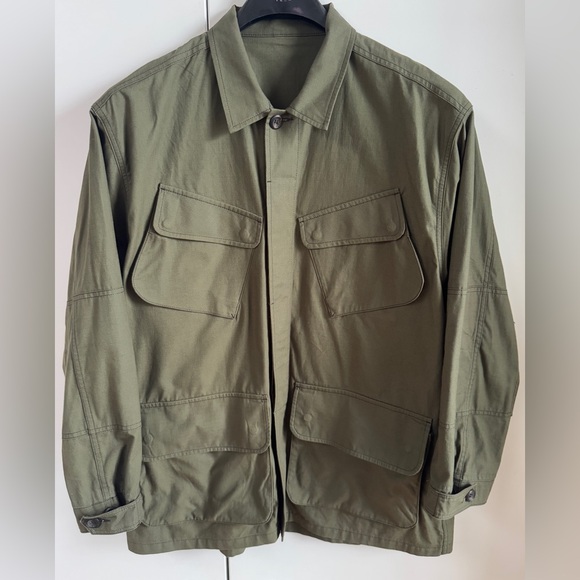 DRAKE’S TROOPER FATIGUE SHIRT RIPSTOP ARMY Cargo Green Olive Military Sz 48 / XL